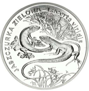 Poland 20 Zlotych Silver 2009 Green Lizards KM 679 coin Poland 20 Zlotych Silver 2009 Green Lizards KM 679 coin