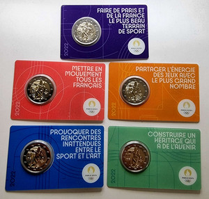 FRANCE 2022 2 Euro Olympic Games Paris 2024 BU COMPLETE 5 COIN CARDS FRANCE 2022 2 Euro Olympic Games Paris 2024 BU COMPLETE 5 COIN CARDS