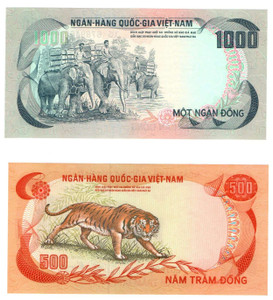 VIETNAM 1972 1000 and 500 DONG UNC BANKNOTES p33 p34