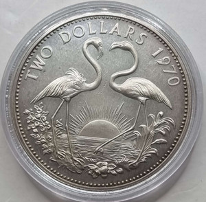 Bahamas 2 Dollars Silver coin 1970 Two Flamingos Qeii Bahamas 2 Dollars Silver coin 1970 Two Flamingos Qeii