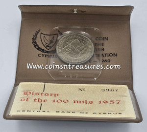 CYPRUS 1957 100 MILS COIN IN ORIGINAL WALLET