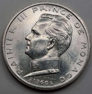 MONACO 1960 Rainier III 5 Francs Silver coin UNC MONACO 1960 Rainier III 5 Francs Silver coin UNC