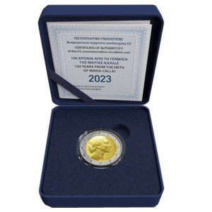GREECE 2023 MARIA CALLAS 2 EURO PROOF COIN BE GREECE 2023 MARIA CALLAS 2 EURO PROOF COIN BE
