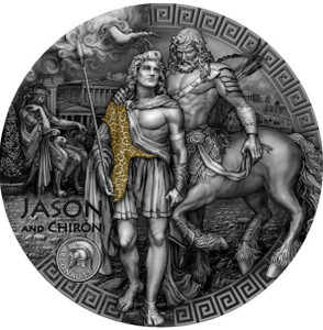 JASON AND CHIRON ARGONAUTS SERIES 2022 2 OZ NIUE ULTRA HIGH RELIEF ANTIQUE FINISH SILVER COIN