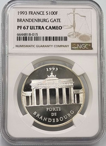 France 100 Francs Silver coin 1993 Brandenburger Gate NGC PF67 France 100 Francs Silver coin 1993 Brandenburger Gate NGC PF67