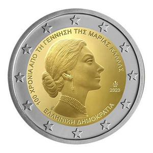 GREECE 2023 MARIA CALLAS 2 EURO COIN BU IN CAPSULE GREECE 2023 MARIA CALLAS 2 EURO COIN BU IN CAPSULE