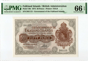 FALKLAND ISLANDS 1974 50 PENCE QEII P10b PMG 66 EPQ QUEEN ELIZABETH II FALKLAND ISLANDS 1974 50 PENCE QEII P10b PMG 66 EPQ QUEEN ELIZABETH II