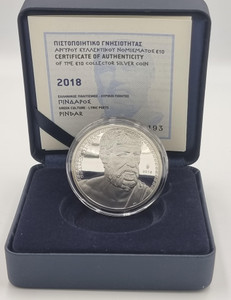 GREECE 2018 GREEK LYRIC POET PINDAR SILVER PROOF COIN GREECE 2018 GREEK LYRIC POET PINDAR SILVER PROOF COIN