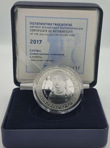 GREECE 2017 GREEK LYRIC POET SAPPHO SILVER PROOF COIN GREECE 2017 GREEK LYRIC POET SAPPHO SILVER PROOF COIN
