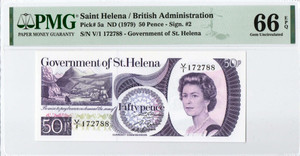 AFRICA SAINT HELENA 1979 50 PENCE QEII P5a PMG 66 EPQ QUEEN ELIZABETH II (2) AFRICA SAINT HELENA 1979 50 PENCE QEII P5a PMG 66 EPQ QUEEN ELIZABETH II (2)
