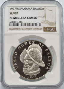 Panama 1 Balboa silver Proof coin 1977 rare NGC PF68 UCA Panama 1 Balboa silver Proof coin 1977 rare NGC PF68 UCA
