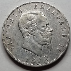 Italy 1872 Silver 5 Lire coin Vittorio Emanuele II Italy 1872 Silver 5 Lire coin Vittorio Emanuele II