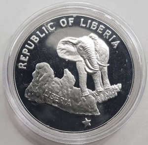 Liberia 5$ Dollars Silver Proof coin 1973 Elephant Liberia 5$ Dollars Silver Proof coin 1973 Elephant