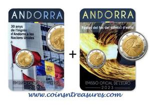 Andorra 2023 2 Euro Set of Summer Festival + UN Membership Coin Cards Andorra 2023 2 Euro Set of Summer Festival + UN Membership Coin Cards