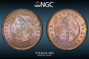 CYPRUS 1/4 PIASTRE COIN 1881 H QUEEN VICTORIA NGC MS63 CYPRUS 1/4 PIASTRE COIN 1881 H QUEEN VICTORIA NGC MS63