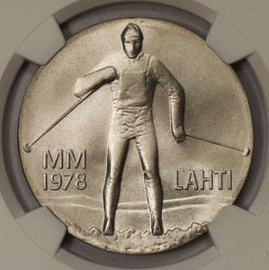 FINLAND 1978 SILVER 25 MARKKAA NORDIC SKI NGC MS68 POP1 FINLAND 1978 SILVER 25 MARKKAA NORDIC SKI NGC MS68 POP1