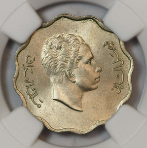 IRAQ 4 FILS 1953 COIN NGC MS65 KING FAISAL II IRAQ 4 FILS 1953 COIN NGC MS65 KING FAISAL II