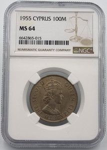 CYPRUS 100 MILS COIN 1955 PCGS MS64 CYPRUS 100 MILS COIN 1955 PCGS MS64