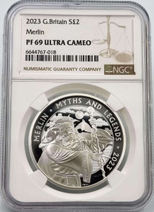 Myths and Legends Merlin 2023 UK 1oz Silver Coin NGC PF69 UCA Myths and Legends Merlin 2023 UK 1oz Silver Coin NGC PF69 UCA