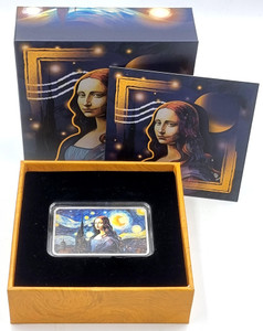 Fiji 2024 Mona Lisa x Van Gogh 2 oz Colorized Silver Proof Bar