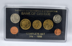 GREECE 1998 UNC COMPLETE YEAR DRACHMAS COIN SET IN CASE