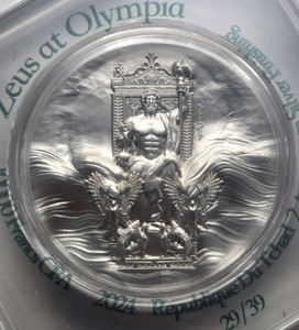 ZEUS AT OLYMPIA 2 Oz Silver Coin 10000 Francs Chad 2024 ZEUS AT OLYMPIA 2 Oz Silver Coin 10000 Francs Chad 2024