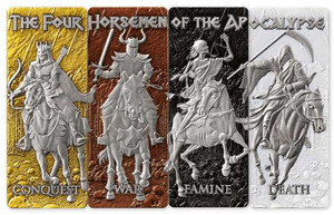 FOUR HORSEMEN OF THE APOCALYPSE Set 4 x 1 Oz Silver Coins Barbados 2024