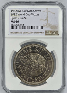 ISLE OF MAN CROWN 1982 SPAIN WORLD CUP NGC MS 66 POP 1 ISLE OF MAN CROWN 1982 SPAIN WORLD CUP NGC MS 66 POP 1