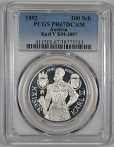 AUSTRIA 1992 SILVER PROOF 100 SCHILLING COIN PCGS PF67 DCA AUSTRIA 1992 SILVER PROOF 100 SCHILLING COIN PCGS PF67 DCA