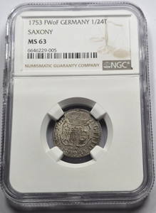 GERMANY 1753 FWof COIN 1/24 THALER SAXONY NGC MS63 GERMANY 1753 FWof COIN 1/24 THALER SAXONY NGC MS63