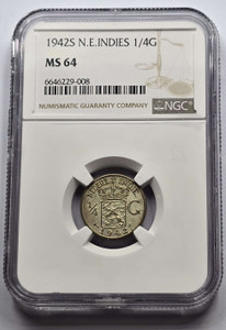 NETHERLANDS 1942 S COIN EAST INDIES 1/4 GULDEN NGC MS64