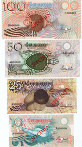 AFRICA SEYCHELLES 1979 - 1980 COMPLETE SET 100 50 25 10 RUPEES SPECIMEN MATCHING SERIALS BANKNOTES