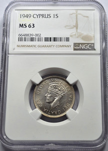 CYPRUS 1 SHILLING COIN 1949 UNC KGVI NGC MS63 CYPRUS 1 SHILLING COIN 1949 UNC KGVI NGC MS63