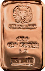 Germania Mint - 5 oz Cu 999.9 pure copper Cast Bar Germania Mint - 5 oz Cu 999.9 pure copper Cast Bar