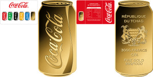 COCA COLA CAN 1/1000 Oz Gold Coin 3000 Francs Chad 2023 COCA COLA CAN 1/1000 Oz Gold Coin 3000 Francs Chad 2023
