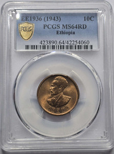 Ethiopia 10 cents 1936 (1943) RED UNC PCGS MS64 RD Ethiopia 10 cents 1936 (1943) RED UNC PCGS MS64 RD