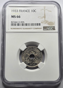France 10 Centimes 1933 unc coin NGC MS66 France 10 Centimes 1933 unc coin NGC MS66