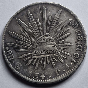 MEXICO 8 REALES SILVER COIN 1834 EAGLE MEXICO 8 REALES SILVER COIN 1834 EAGLE