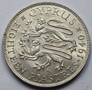 CYPRUS 18 PIASTRE 1940 SILVER COIN KGVI IN UNC
