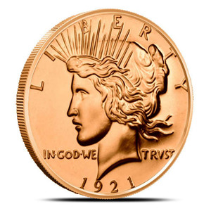1 oz 999 Peace Dollar 1921 Fine Copper Round coin