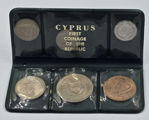 CYPRUS 1963 COMPLETE YEAR SET MILS COINS IN ORIGINAL WALLET CASE