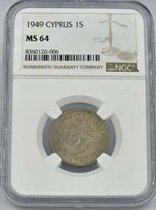 CYPRUS 1 SHILLING COIN 1949 UNC NGC MS64