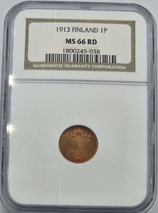 Finland Nicholas II Penni 1913 NGC MS66 RD RED UNC Finland Nicholas II Penni 1913 NGC MS66 RD RED UNC