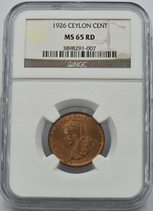 Ceylon Cent 1926 KGV Red UNC coin NGC MS65 RD Ceylon Cent 1926 KGV Red UNC coin NGC MS65 RD