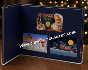 Coca Cola Christmas 1/1000 Oz .999 Gold 3 coin cards Album