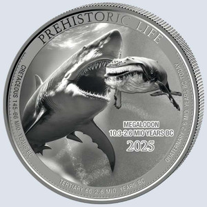 MEGALODON Prehistoric Life 1 Oz Silver Coin Congo 2025