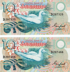 AFRICA SEYCHELLES 1979 UNC 2 CONSEQUTIVE 10 RUPEES BANKNOTES P23SEA GULL AFRICA SEYCHELLES 1979 UNC 2 CONSEQUTIVE 10 RUPEES BANKNOTES P23SEA GULL