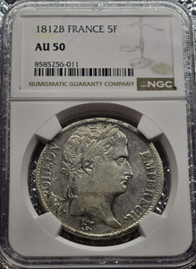 France Napoleon I Bonaparte Silver 5 Francs coin 1812 NGC AU50