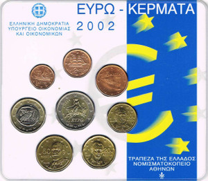 GREECE 2002 COMPLETE YEAR EURO SET IN OFFICIAL COIN BLISTER FIRST ISSUE GREECE 2002 COMPLETE YEAR EURO SET IN OFFICIAL COIN BLISTER FIRST ISSUE