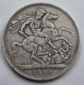 GREAT BRITAIN UK 1890 CROWN SILVER COIN QUEEN VICTORIA